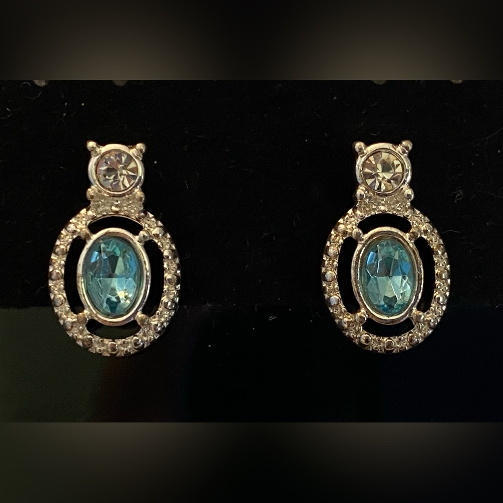 Avon Blue and Silver Crystal Earrings